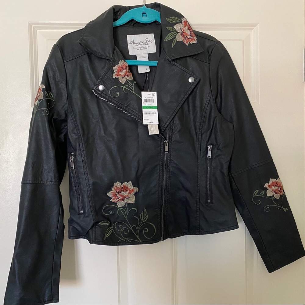 Floral black leather Jacket by American Rag